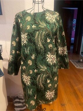 Green Floral Midi Dress with White Accents